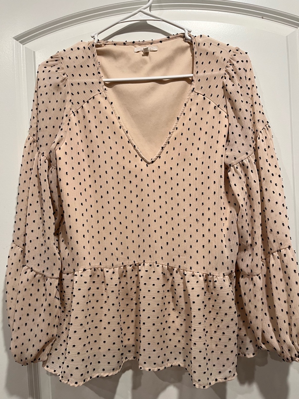 Maurices Blush Pink V-Neck Tiered Tunic with Black Dot Print